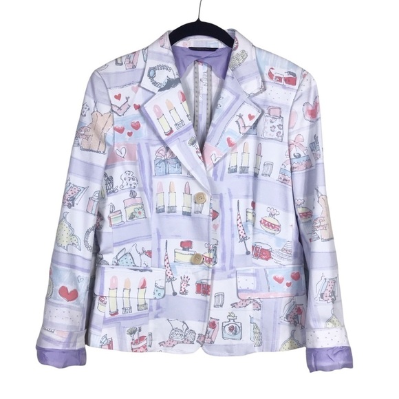 Weekend Max Mara Printed Fashion Designer Button Front Jacket Blazer Size 8
